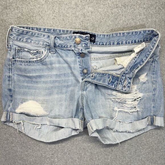 Hollister Easy Fit Boyshort Shorts Women’s 31 Low Rise Light Wash Button Fly - Picture 7 of 15